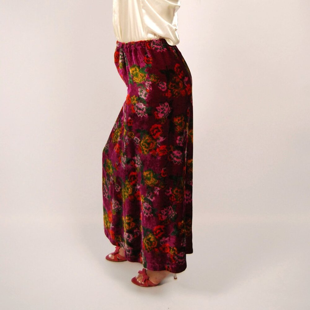 70s Velvet Floral Skirt (M) medium purple gold vintage Loomtogs boho hippie chic - Picture 2 of 8